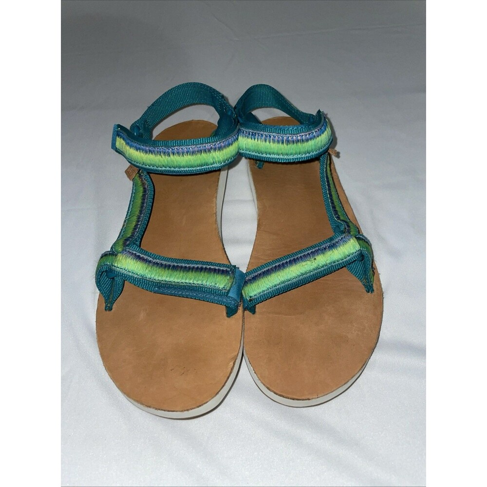 Teva Original Universal Sandal Womens 9 Teal Green Leather Footbed